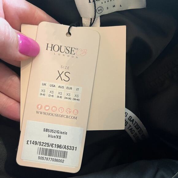 NWT House of CB London Gisele Blue Sequin Draped Strapless Mini Dress XS - Picture 6 of 13